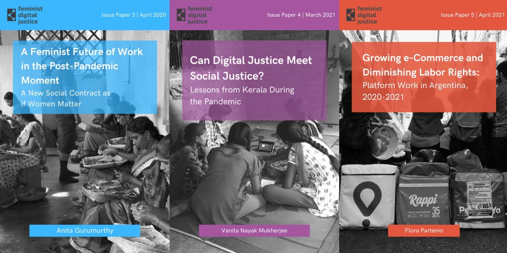 Cover images for the Feminist Digital Justice Issue Papers.