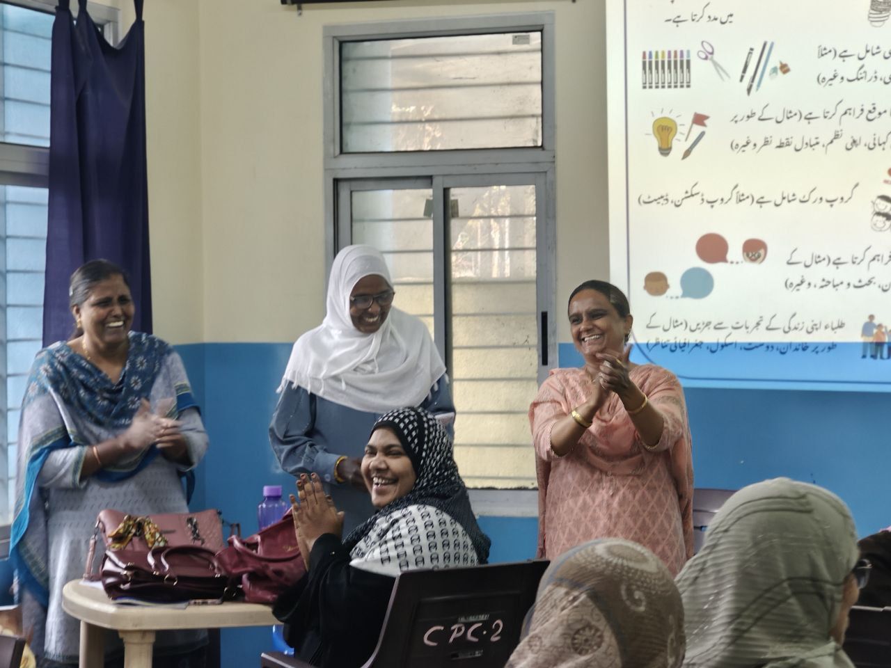 Teachers demonstrating the activities they designed at Urdu Technopedagogy workshop as part of the Language Education through Audio Stories Program - Karnataka (KLEAP), in Bengaluru North